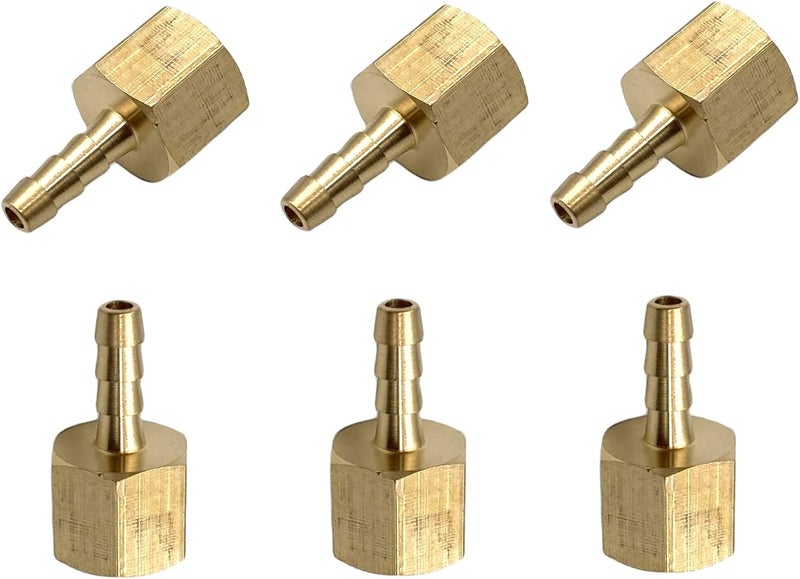Bumugufu 6 Pcs 1/4" Female NPT to 3/16" Barb Brass Air Hose Fittings, 3/16 Inch Barb x 1/4 Inch FNPT Brass Pipe Connector for Compressor, Fuel, Oil, Gas - Image 5